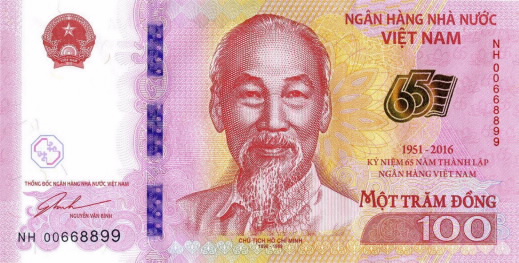 100 vietnamese dong 65th anniversary front